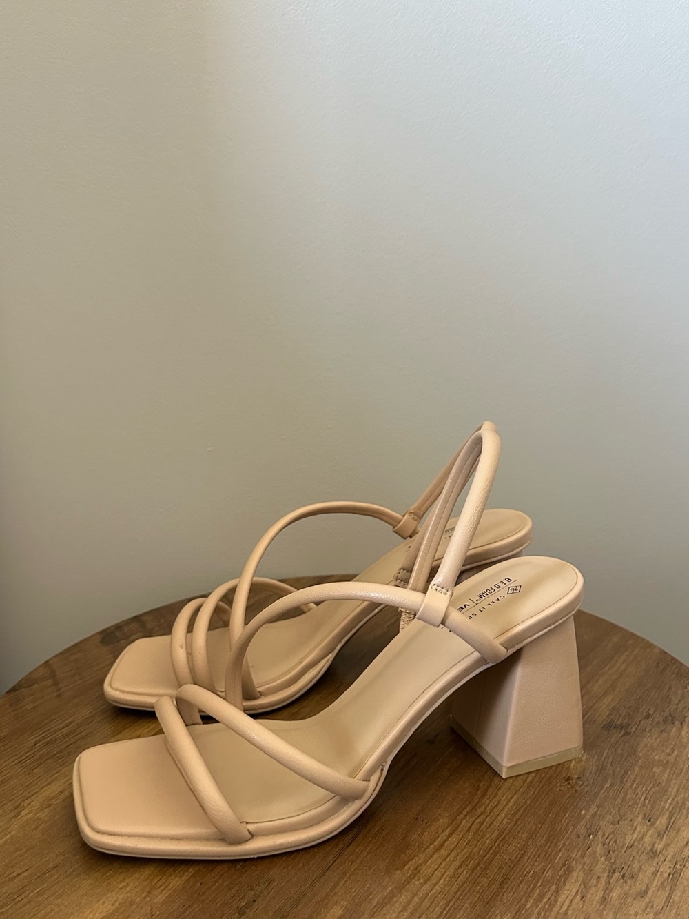 Nude strappy heels with block heel